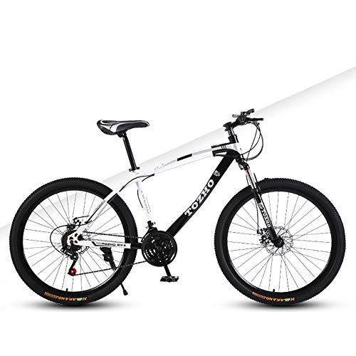 Mountain Bike : YJTGZ Bike, Mountain Bike Men'S And Women'S Road Bikes Summer Travel Outdoor Bicycle Student Bicycle Double Shock Disc Brake Speed Adjustable Bicycle High Carbon Steel Frame Size : 24Inch(black)