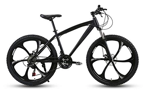 Mountain Bike : YKMY 24 / 26 inch adult variable speed mountain bike, variable speed road bike, dual disc brake off-road men and women shock absorption bike-Black 6 cutter wheel_24-speed-26 inches