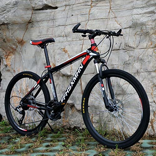 Mountain Bike : YKMY 24 inch / 26 inch high carbon steel hard tail mountain bike, hybrid bike with adjustable front suspension seats-Black and red_21 speed-24 inches