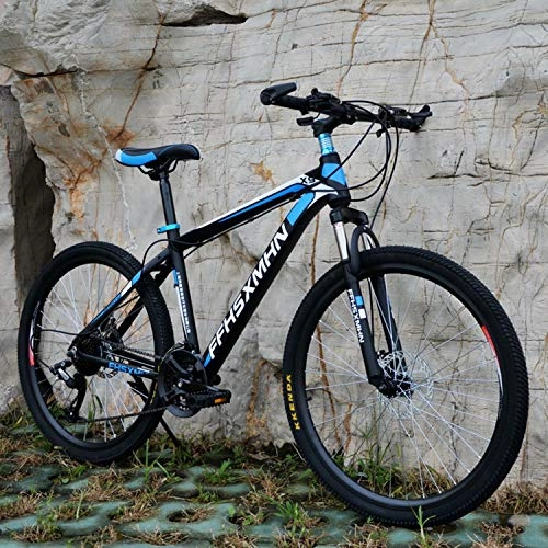 Mountain Bike : YKMY 24 inch / 26 inch road mountain bike bicycle adult men and women bike, double suspension mountain bike-Round black and blue_24-speed-24 inches