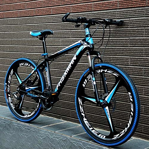 Mountain Bike : YKMY 26-inch road mountain bike bicycle adult male and female bicycles, variable speed off-road men and women bicycles-Three knives one wheel black blue_21 speed-24 inches