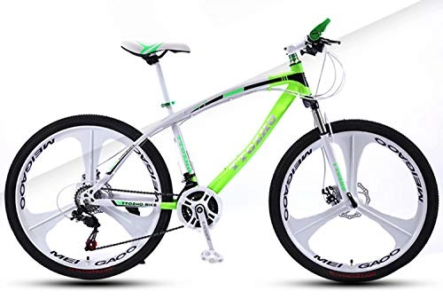Mountain Bike : YKMY Adult men and women variable speed bicycle double shock absorption ultra light car high carbon steel off-road bicycle-White and green 3 knife one wheel_21 speed-24 inches