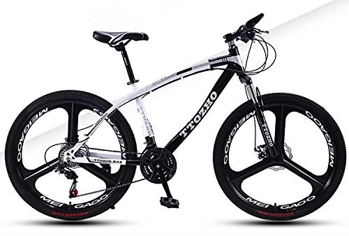 Mountain Bike : YKMY Mountain bike bicycle adult men and women variable speed bicycle double disc brake double shock absorption ultra light car-White black 3 knife one wheel_24-speed-26 inches