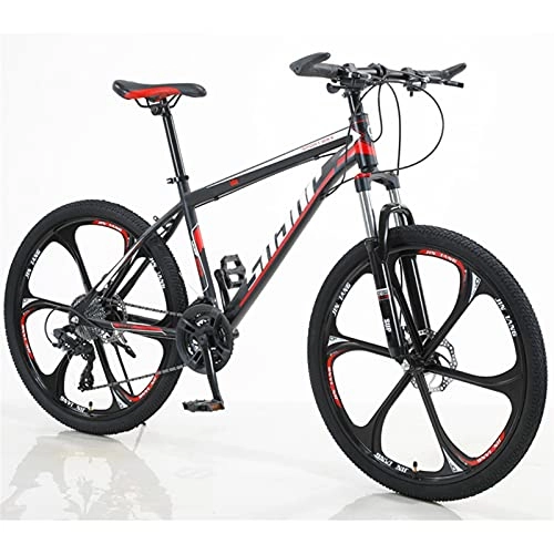 Mountain Bike : Youth / Adult 27-speed 26 Inch 6 Cutter Wheel One-wheel Multifunctional Mountain Bike, Front Suspension Of Mountain Cross-country Bike, Multiple Colors, Anti-slip Resin Pedals, High-carbon Steel Frame, f