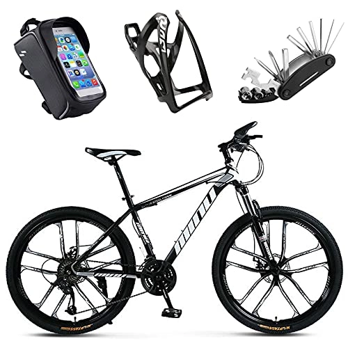 Mountain Bike : Z&HA 26-Inch 21-Speed Mountain Bike, High-Carbon Steel Mountain Bike, with Bicycle Accessories, Dual Disc Brakes, Suitable for Adults And Cycling Enthusiasts, Black, 6 spokes