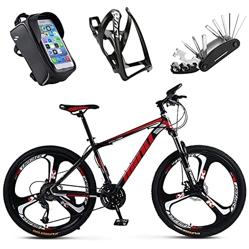 Mountain Bike : Z&HA 26-Inch 21-Speed Mountain Bike, High-Carbon Steel Mountain Bike, with Bicycle Accessories, Dual Disc Brakes, Suitable for Adults And Cycling Enthusiasts, black red, 40 spokes