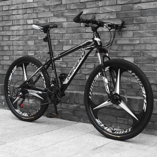 Mountain Bike : zcyg 24 / 26 Inch 21 Speed Mountain Bike High Carbon Steel, MTB Bicycle For Adult, Double Disc Brake Outroad Mountain Bicycle For Men Women(Size:24inch, Color:Black+White)