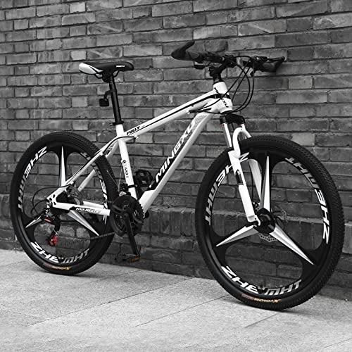 Mountain Bike : zcyg 24 / 26 Inch 21 Speed Mountain Bike High Carbon Steel, MTB Bicycle For Adult, Double Disc Brake Outroad Mountain Bicycle For Men Women(Size:26inch, Color:White+Black)