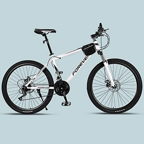 Mountain Bike : zcyg 24 / 26 Inch Bike Adult / Youth 21 Speed Mountain Bike, Dual Disc Brake, High-Carbon Steel Frame, Front Suspension, Mountain Trail Bike, Urban Commuter City B(Size:24inch, Color:White+Black)