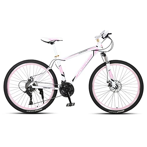 Mountain Bike : zcyg 24 / 26 Inch Bike Adult / Youth 21 Speed Mountain Bike, Dual Disc Brake, High-Carbon Steel Frame, Front Suspension, Mountain Trail Bike, Urban Commuter City Bi(Size:24inch, Color:White+Pink)