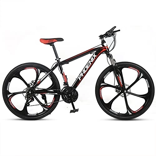 Mountain Bike : zcyg 24 / 26 Inch Mountain Bike, 21 Speed Bicycle With Full Suspension, MTB Cycling Road Racing With Anti-Slip Double Disc Brake For Men Women(Size:24inch-B, Color:Black+Red)