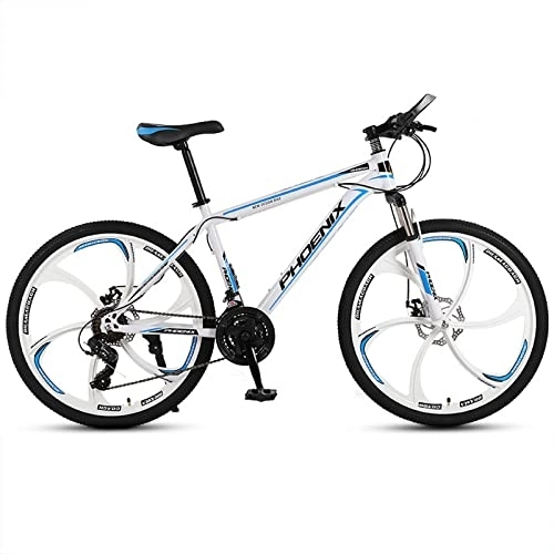 Mountain Bike : zcyg 24 / 26 Inch Mountain Bike, 21 Speed Bicycle With Full Suspension, MTB Cycling Road Racing With Anti-Slip Double Disc Brake For Men Women(Size:26inch-B, Color:White+Blue)