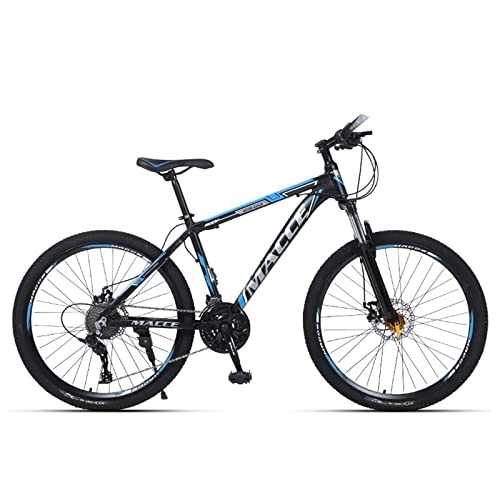 Mountain Bike : zcyg 26 Inch Mountain Bike 21-Speed Bicycle, High Carbon Steel Frame, Suspension Fork, Double Disc Brake(Color:Black+Blue)
