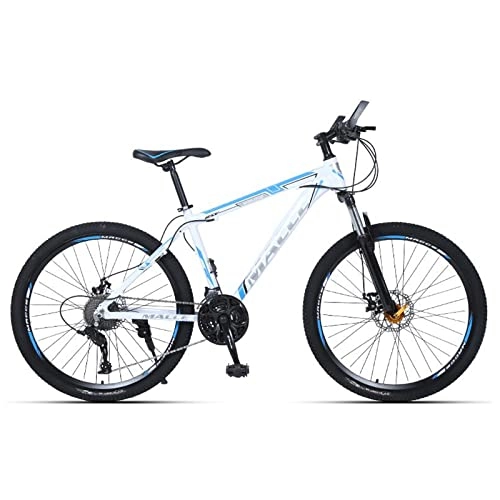 Mountain Bike : zcyg 26 Inch Mountain Bike 21-Speed Bicycle, High Carbon Steel Frame, Suspension Fork, Double Disc Brake(Color:White+Blue)