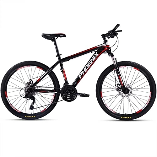 Mountain Bike : zcyg Adult Mountain Bike, 21 Speeds Drivetrain, Steel Frame 24 / 26 Inch Wheels, With Dual Disc-Brake For Men Women Men's MTB Bicycle, Multiple Colors(Size:24inch, Color:Black+Red)
