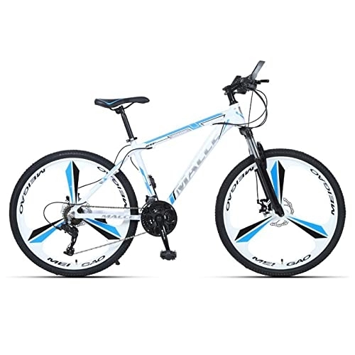 Mountain Bike : zcyg Mountain Bike With 26 Inch Wheels, 21 Speed, With High Carbon Steel Frame, Double Disc Brake And Front Suspension Anti-Slip Bikes(Color:White+Blue)
