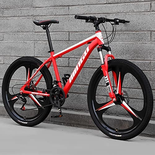 Mountain Bike : ZEYHOME Youth / Adult Mountain Bike, High Carbon Steel Frame 21-30 Speeds Suspension Dual Disc Brake Mountain Bike, Sports Non-slip Bicycle Cycling for Outdoor(24" 21 Speed, Red)