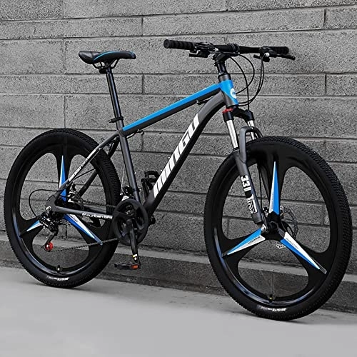 Mountain Bike : ZEYHOME Youth / Adult Mountain Bike, High Carbon Steel Frame 21-30 Speeds Suspension Dual Disc Brake Mountain Bike, Sports Non-slip Bicycle Cycling for Outdoor(24" 27 Speed, Blue)