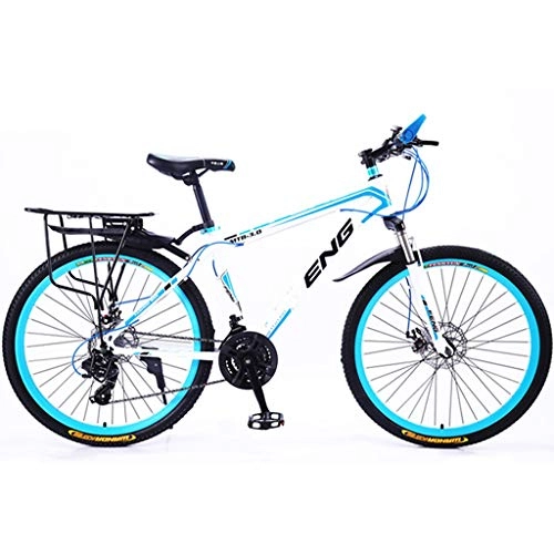 Mountain Bike : ZHEDYI 24 / 26in High Carbon Steel Mens Mountain Bike, Front and Rear Dual Disc Brakes Bicycles, Front Fork Shock Absorption Bicycle, 21 / 24 / 27 / 30 Variable Speed Bikes (Color : B-24in, Size : 30speed)