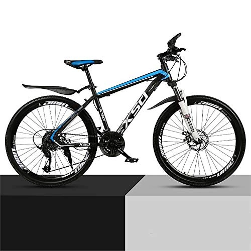 Mountain Bike : ZHIPENG Mountain Bike 26 Inch Wheels Mountain Trail Bike High Carbon Steel Outroad Bicycles 21 / 24 / 27Speed Bicycle Full Suspension MTB Gears Dual Disc Brakes Mountain Bicycle, Blue, 27speed