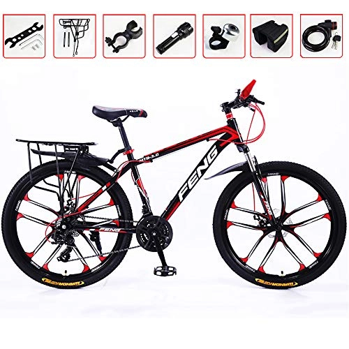 Mountain Bike : ZHIPENG Mountain Bike, 27-Speed Shift Bike, Shock-Absorbing Off-Road Bike, High Carbon Steel Material, Front And Rear Double Disc Brakes, Red