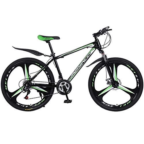 Mountain Bike : ZKHD 26 Inch 27 Speed 3 Spokes High Carbon Steel One-Wheel Mountain Double Disc Brake Shock Absorption Variable Speed Cross Country Bike, black green, 26 inches