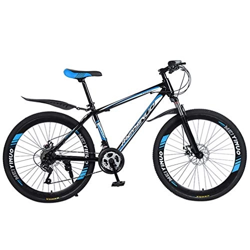 Mountain Bike : ZKHD 26-Inch, 27-Speed, 40-Spoke, High-Carbon Steel Wheel Mountain Double-Disc Brake, Shock-Absorbing And Variable-Speed Off-Road Bike, black blue, 26 inches