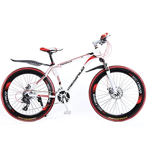 Mountain Bike : ZKHD 26-Inch, 27-Speed, 40-Spoke, High-Carbon Steel Wheel Mountain Double-Disc Brake, Shock-Absorbing And Variable-Speed Off-Road Bike, White red, 26 inches