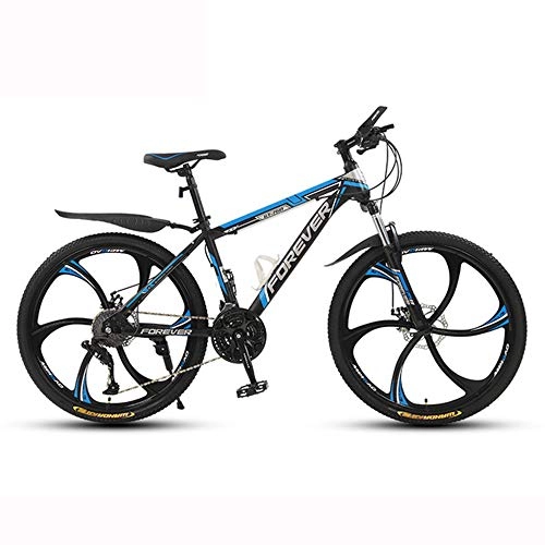 Mountain Bike : ZMCOV Mountain Bikes, High-Carbon Steel Hardtail Mtb, Mountain Bicycle with Front Suspension Adjustable Seat, Blue Black 6 Spoke, 27 speed, 24Inch