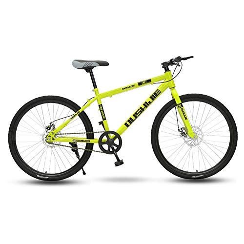 Mountain Bike : ZTIANR Bicycle, 26" Wheel Front Suspension Mens Mountain Bike 19" Frame Single Speed Mechanical Disc Brakes, Yellow, 26