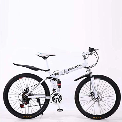 Mountain Bike : ZTYD Mountain Bike Folding Bikes, 27-Speed Double Disc Brake Full Suspension Anti-Slip, Lightweight Aluminum Frame, Suspension Fork, Multiple Colors-24 Inch / 26 Inch, White1, 26 inch
