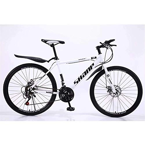Mountain Bike : ZXM Country Mountain Bike, 24 / 26 Inch Double Disc Brake, Adult MTB Country Gearshift Bicycle, Hardtail Mountain Bike with Adjustable Seat Carbon Steel White Spoke Wheel