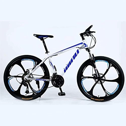 Mountain Bike : ZXM Country Mountain Bike 24 / 26 Inch with Double Disc Brake, Adult MTB, Hardtail Mountain Bike with Adjustable Seat, Thickened Carbon Steel Frame, White Blue