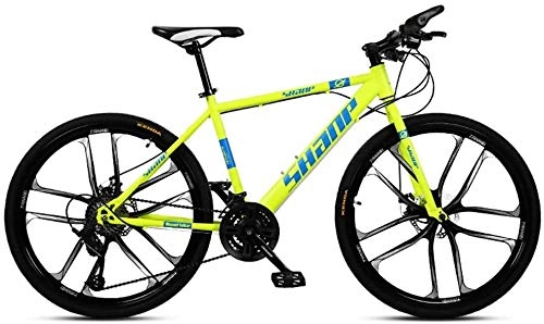 Mountain Bike : ZYLE 24 Inch Mountain Bikes, Dual Disc Brake Hardtail Mountain Bike, Mens Women High-carbon Steel All Terrain Alpine Bicycle (Color : 27 Speed, Size : Yellow 10 Spoke)