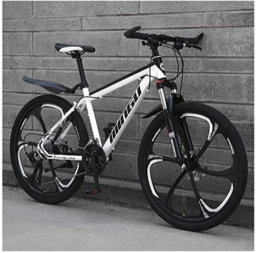 Mountain Bike : ZYLE 24 Inch Mountain Bikes, Mens Women Carbon Steel Bicycle, 30-Speed Drivetrain All Terrain Mountain Bike with Dual Disc Brake (Color : 21 Speed, Size : White 6 Spoke)