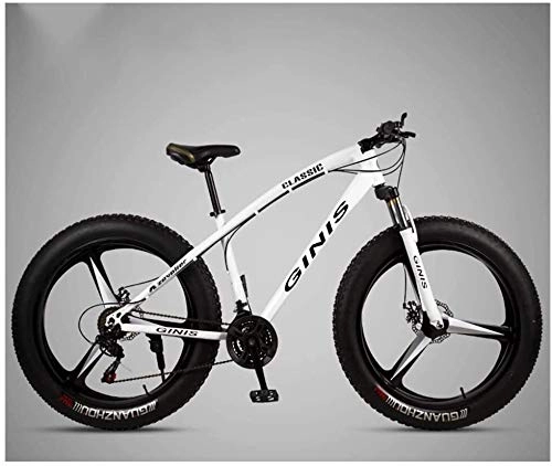 Mountain Bike : ZYLE 26 Inch Mountain Bicycle, High-carbon Steel Frame Fat Tire Mountain Trail Bike, Men's Womens Hardtail Mountain Bike with Dual Disc Brake (Color : White, Size : 30 Speed 3 Spoke)