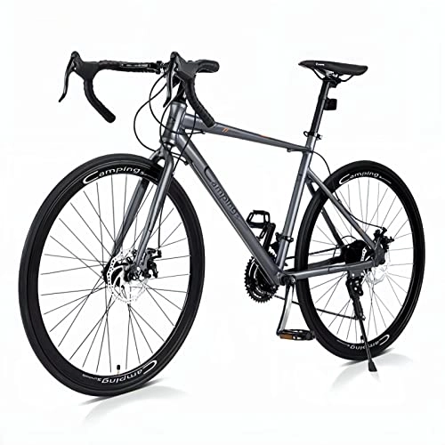 Road Bike : 14 Speed 700c Wheels Road Bike, Lightweight Aluminum Road Bicycle With Dual Disc Brake, Front Fork Shock-absorbing Anti-slip For Men And Women's Outdoor Cycling Silver Grey