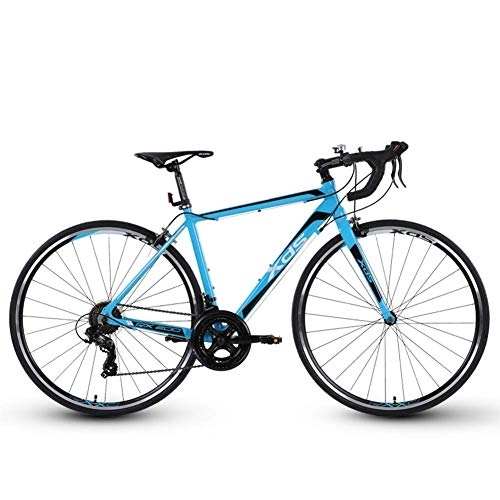 Road Bike : 14 Speed Road Bike, Adult Men Aluminum Frame City Utility Bike, Disc Brakes Racing Bicycle, Perfect for Road Or Dirt Trail Touring, Blue FDWFN (Color : Blue)