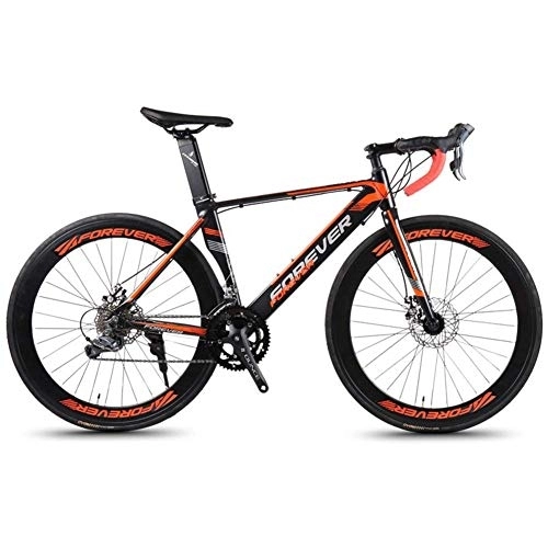 Road Bike : 14 Speed Road Bike, Aluminum Frame Road Bicycle, Men Women Racing Bicycle with Mechanical Disc Brakes, City Commuter Bicycle City Utility Bike, Orange FDWFN (Color : Red)