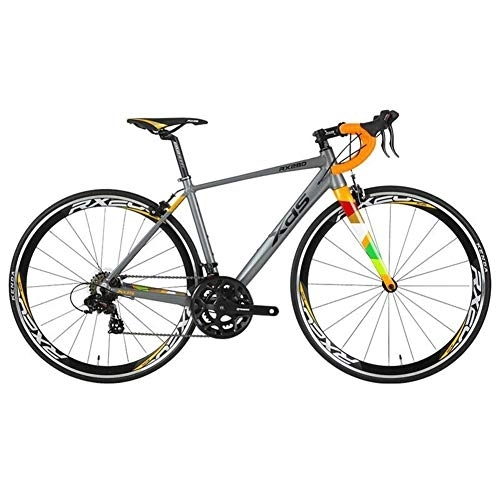 Road Bike : 14 Speed Road Bike, Men Women Lightweight Aluminium Racing Bicycle, Adult City Commuter Bicycle, Anti-Slip Bikes, Gray, 460MM FDWFN (Color : Black)