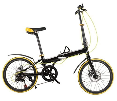Road Bike : 20-inch 16-inch Aluminum Alloy Folding Bike 7-speed Disc Brake Folding Bicycle Children Bicycle High School Bicycle, Black-20in