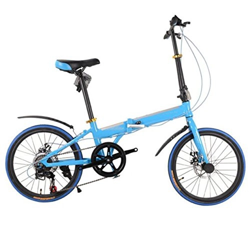 Road Bike : 20-inch 16-inch Aluminum Alloy Folding Bike 7-speed Disc Brake Folding Bicycle Children Bicycle High School Bicycle, Blue-20in