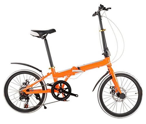 Road Bike : 20-inch 16-inch Aluminum Alloy Folding Bike 7-speed Disc Brake Folding Bicycle Children Bicycle High School Bicycle, Orange-20in