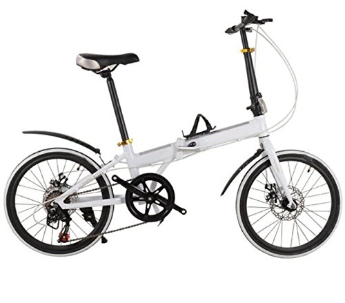 Road Bike : 20-inch 16-inch Aluminum Alloy Folding Bike 7-speed Disc Brake Folding Bicycle Children Bicycle High School Bicycle, White-20in