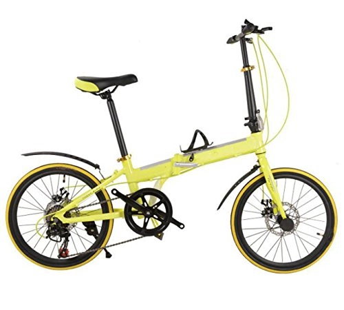 Road Bike : 20-inch 16-inch Aluminum Alloy Folding Bike 7-speed Disc Brake Folding Bicycle Children Bicycle High School Bicycle, Yellow-20in