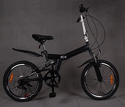 Road Bike : 20-inch 6-speed Folding Bike Speed Student Mountain Bike Adult Leisure Bike Outdoor Cycling, Black-20in