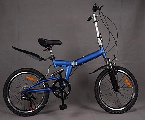 Road Bike : 20-inch 6-speed Folding Bike Speed Student Mountain Bike Adult Leisure Bike Outdoor Cycling, Blue-20in