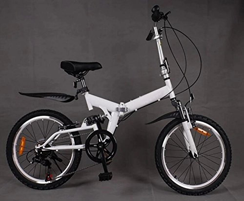 Road Bike : 20-inch 6-speed Folding Bike Speed Student Mountain Bike Adult Leisure Bike Outdoor Cycling, White-20in