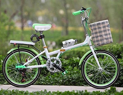 Road Bike : 20-inch Folding Bicycle Children's Adult Male And Female Students Car Ladies Bicycle Gift Car, Green-20in