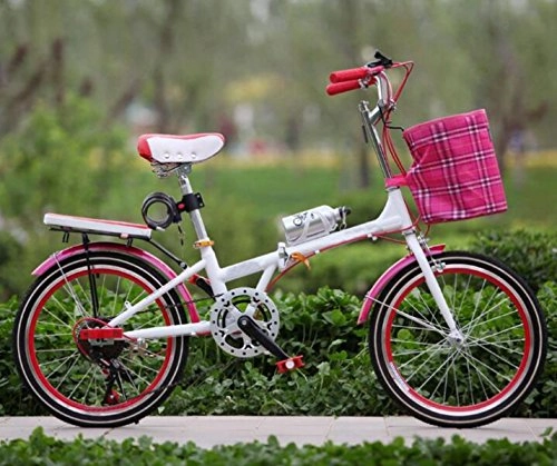 Road Bike : 20-inch Folding Bicycle Children's Adult Male And Female Students Car Ladies Bicycle Gift Car, Red-20in
